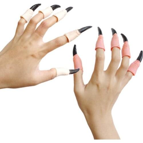 2021 Halloween Prop Black Red Witch Ghost Holiday Party Decora Environmental Protection Zombie Fake Fingers Witch Nail Set Cover