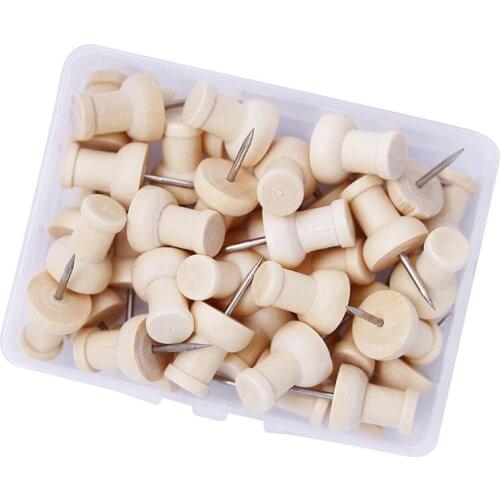 40PCS Push Pins Straw Hat Wooden Thumbtack Creative Decorative Wood Thumbtack Drawing Wood Head Pins with Box Straight Pin