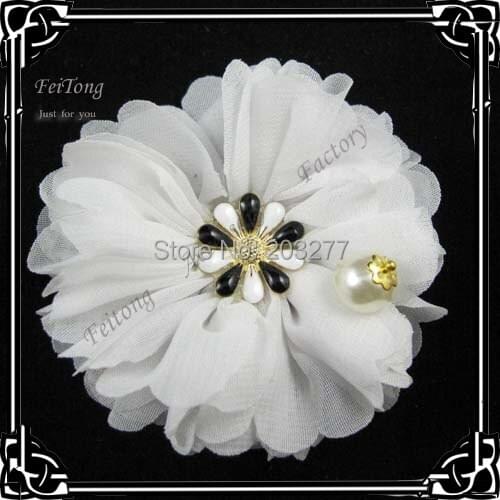 Free shipping!!12pcs/lot DIY 6colors chffion flower wedding flower with pearl mix order