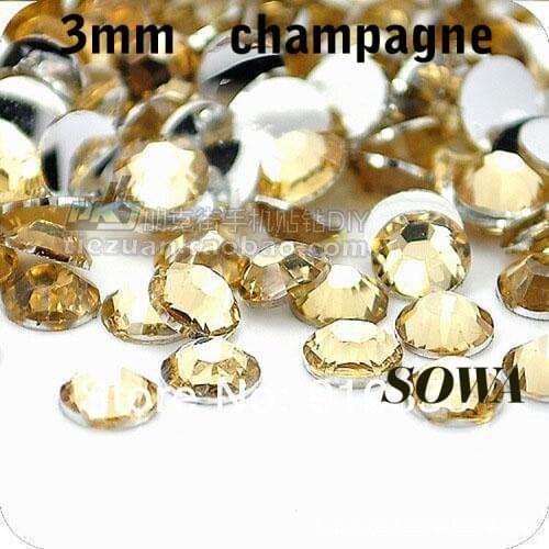 Free Shipping 2880pcs/bag SS12 Size 3mm Champagne Resin Flatback beads,Nail Art beads,DIY Wedding Decoration