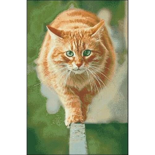 FREE Shipping Top Quality popular counted cross stitch set cat walk athlete model yellow kitty kitten