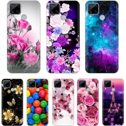 For OPPO Realme C15 Case 6.5" Soft Silicon TPU Flower Printing Phone Case For Realme C15 C 15 RealmeC15 Back Cover Bag Fundas