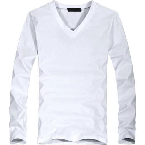 Man Clothing Tshirt Brand Tees 2021 Elastic Mens T-Shirt V-Neck Long Sleeve Men T Shirt for Male Lycra and Cotton T-Shirts