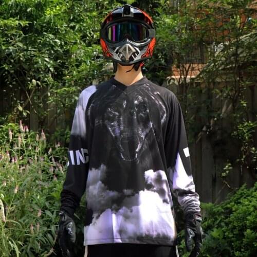 Hot Sale MTB black Wolf Mens Short Sleeve Cycling Jersey Mountain Bike Shirt Quick Drying long sleeve T-Shirt