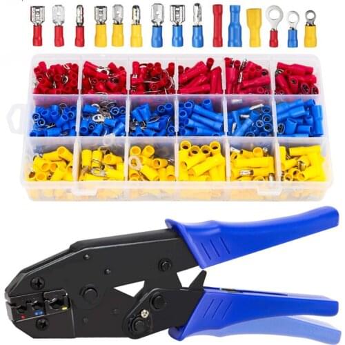 HS-30J Wire Terminals Crimping Tool Insulated Wire Crimper Kit with 700PCS Insulated Butt Bullet Spade Fork Ring Crimp Connector