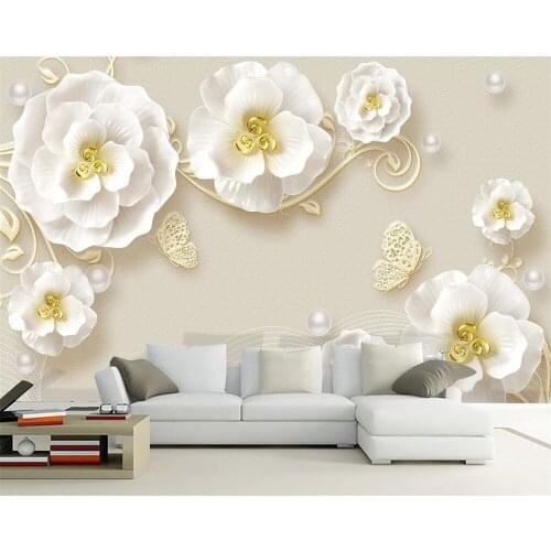 Customized wallpaper 3D embossed jewelry flower modern minimalist European style living room bedroom background wall decoration