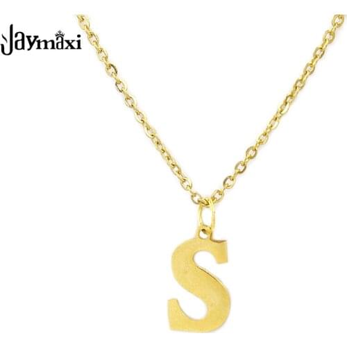 Jaymaxi A-Z 26 English Alphabet Necklace Gold Color Stainless Steel Words Pendants Women Men Jewelry Gift