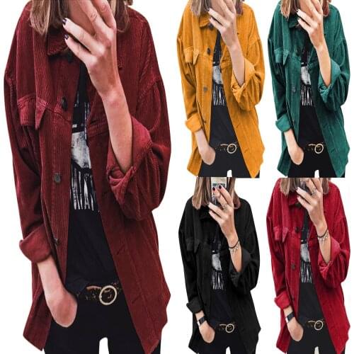 Women Autumn Loose Cardigan Coats Adults Button-down Solid Color Long Sleeve Turn-down Collar Jacket