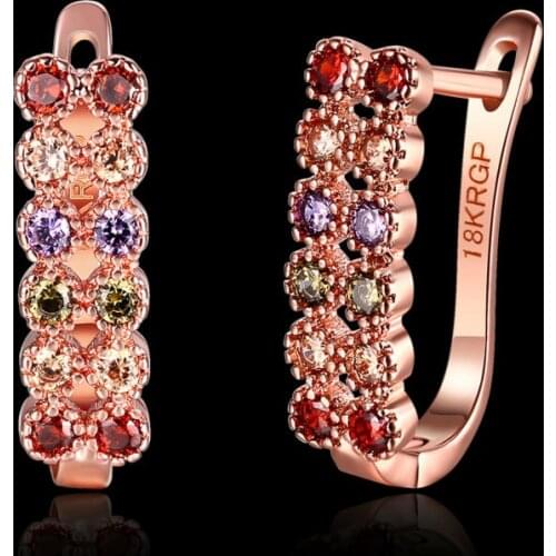 Classic and Elegant 18 K Rose Gold Colorful Cubic Zirconia Women Clip on Earrings For Wedding Anniversary Best Selling Jewelry