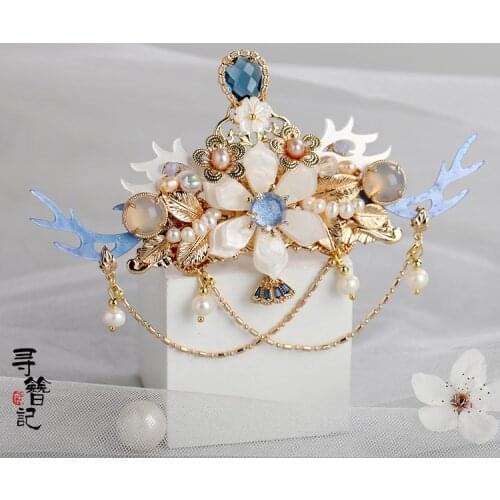 Handmade classical style Hanfu Hair crown Hair accessories Headdress Purple Dragon Horns Flower Hair Clip Super fairy Cosplay