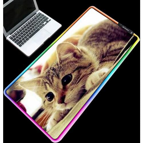 Mairuige Cute Pet Cat LED Color Lighting RGB Speed Skating Large Gaming Mouse Pad Thickened Waterproof and Durable Table Mat