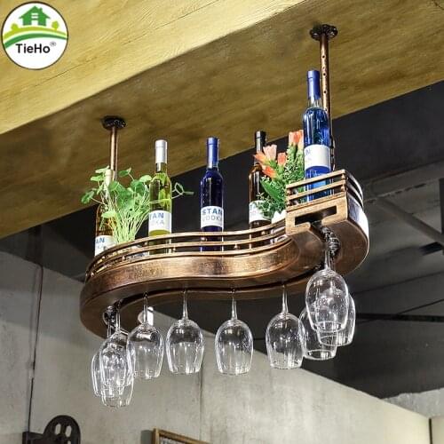 Creative Retro Solid Wood Wine Rack Goblet Wine Glass Holder Upside Down Display Height Adjustable hanging Type for Home Hotel