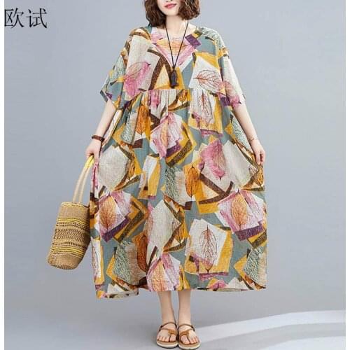 Plus Size Cotton Summer Beach Dress 2020 Ladies Dresses for Women 4XL 5XL 6XL Floral Print Long Elegant Casual Korean Dress