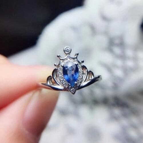 Fashion Elegant Lovely crown Natural blue sapphire Ring S925 Silver Natural light topaz Ring Women girl party Rings fine Jewelry