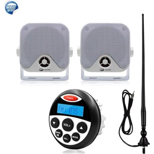 Marine Stereo Audio Bluetooth Radio FM AM Receiver Car MP3 Player For Pool ATV Motorcycle+4" Waterproof Marine Speaker+Antenna
