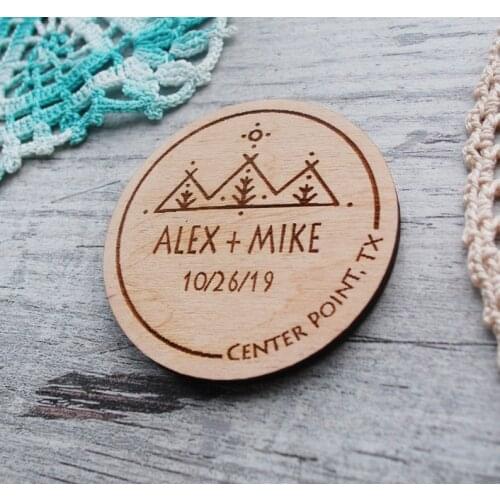 Personalized Wedding Magnet Set Antique Wedding Pet Mountain Save Date Magnet Boho Wedding Invitation Wood Save Date
