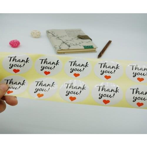 100pcs/lot Red Heart White Bottom 'Thank you' Round Self-adhesive Sealing Sticker DIY Decorative Package Label Handmade Products
