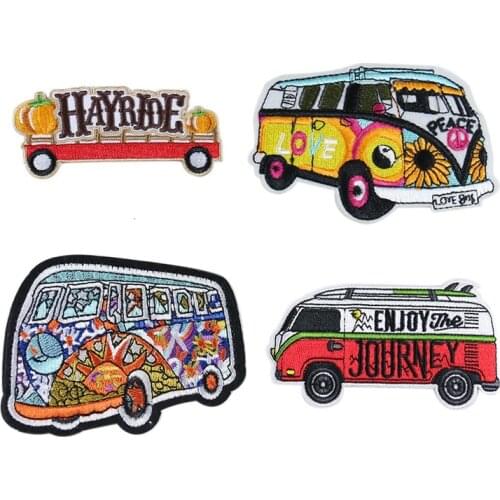 Fine Journey Bus Theme Iron On Embroidered Clothes Patches For Clothing Stickers Flower Car Garment Wholesale Badges