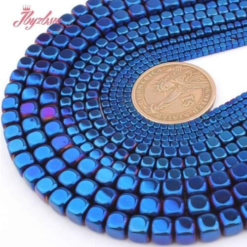 Natural Hematite Blue Cube Smooth 2/3/4/6mm Loose Stone Beads For DIY Necklace Bracelt Jewelry Making Strand 15" Free Shipping