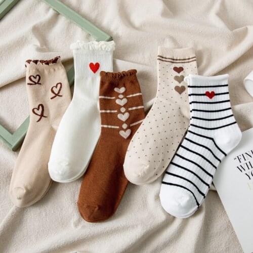 Socks Female Mid-tube Spring and Autumn Cute Cotton Long Love Trend Summer White Socks Ruffle Woman Long Socks Strawberry Cow