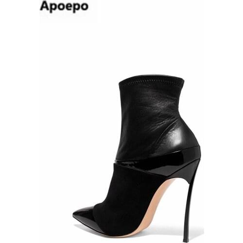 Newest brand winter women boots leather suede ankle boots for women metal thin high heels shoes women boots sexy ladies shoes