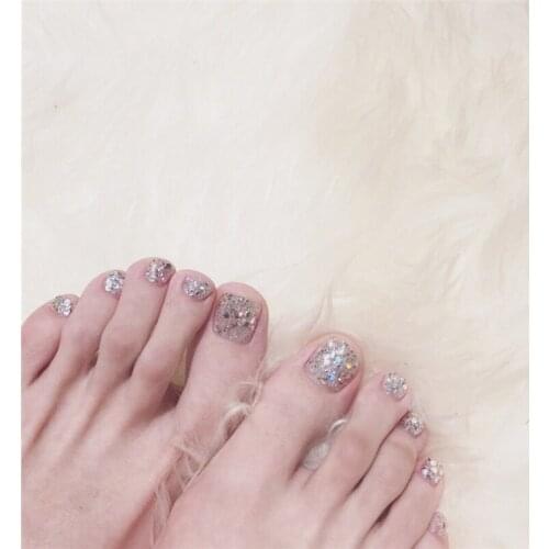 New colorful big sequins false nails for toe 24pcs Summer cute toe nails short size lady full nail tips for toe bride