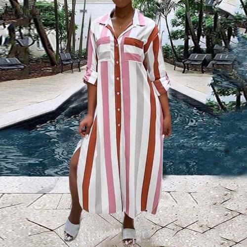 ZANZEA Fashion Women Shirt Dress 2021 Summer Striped Midi Vestidos Casual Long Sleeve Lady Holiday Loose Sundress