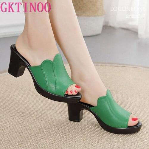 GKTINOO Fashion Women Sandals Comfortable Genuine Leather Thick Heels Womens Casual Shoes Summer Platform Sandal Plus Size 42