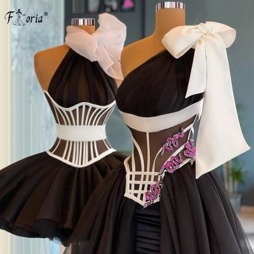 Sexy Black and White Short Prom Dresses Sweet One Shoulder Cocktail Party Dress For Women Haute Couture Vestidos De Fiesta