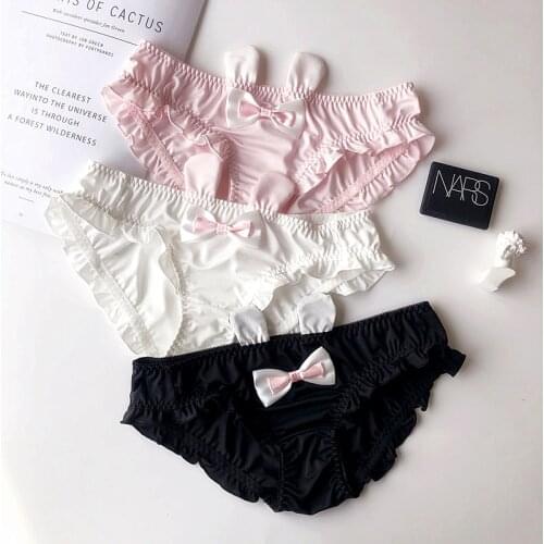 Lovely Lolita Girls Cute Bow Cotton Underwear Women Ruffle Seamless Panties Solid Rabbit Ears Briefs Cartoon Lingerie Student