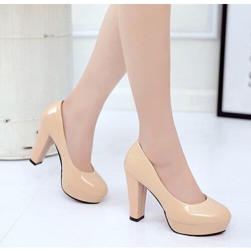 NEW 2020 Women Pumps Fashion Classic Patent Leather High Heels Shoes Nude Sharp Head Paltform Wedding Women Dress Shoes Plus