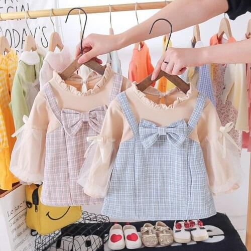 2021 Spring Kids Dresses for Girl Lovely Plaid Birthday Party Dress Toddler Girl Clothes Puff Sleeve Vestidos Baby Girl Clothing