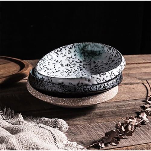 Japanese Special-shaped Ceramic Plate Retro Tableware Household 8 Inch Dinner Plate Thick Edge Western Food Ramen Plate Kitchen