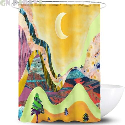 Landscape mountain moon macrame Bath Curtains Waterproof Polyester Fabric Ukiyo-e article Shower Curtains Screen with Hooks new