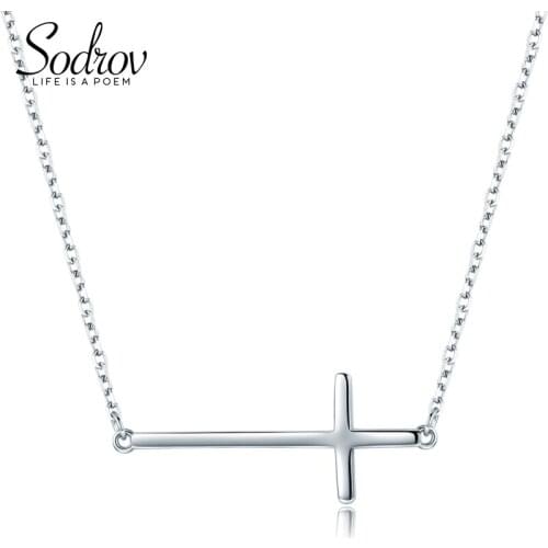 SODROV New Arrival Fashion 925 Sterling Silver Cross Tales Chain Link Pendant Necklaces for Women HN027
