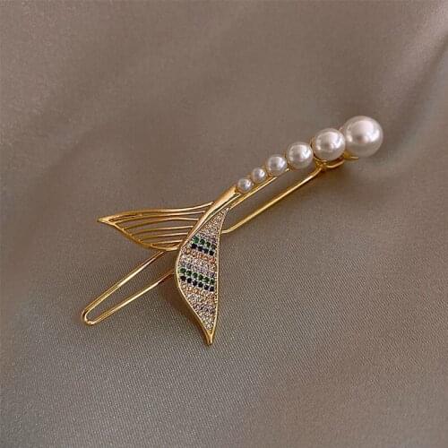 Mermaid Tail Pearl Hair Clips Diamond Trendy Beach Crystal Hair Pin Wedding Party Hair Accessories For Girls Women Hairgrip