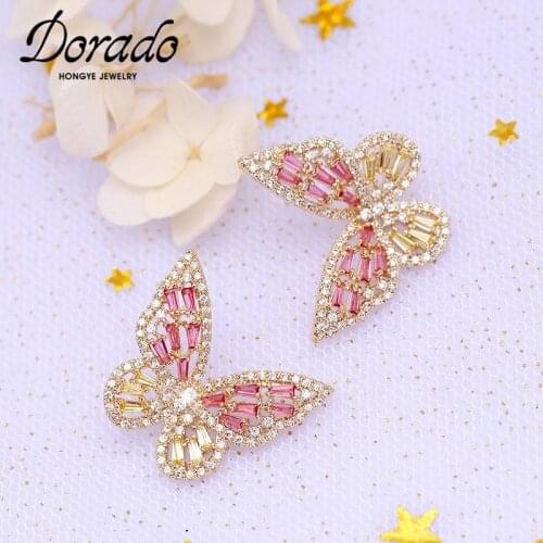 Dorado Romantic Zircon Butterfly Stud Earrings for Women Girls Retro Pink Blue Fashion Wedding Pendientes Mujer Moda 2020 New