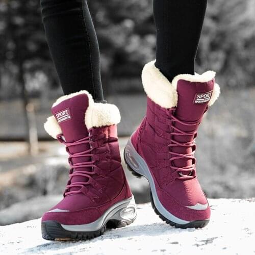 Platform shoe women winter snow boots 2021 warm plush waterproof round toe boots women shoes lace-up wedges shoes woman boot