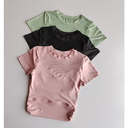 Womens Smooth Short Sleeve Crop Top Yoga Shirts Slim Fit Running Fitness T-shirts Workout Tops Gym Sport Cycling T-shirt