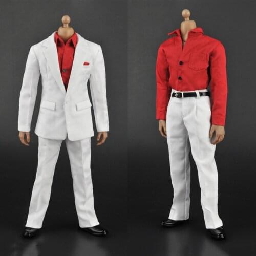 1/6 Scale ZY5006 White Suit Red Shirt Pants Set Male Soldier Suit Clothes Model For 12'' Action Figure Body Collection