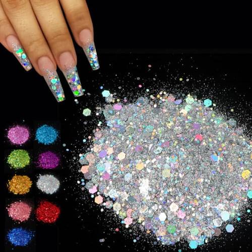 10g/Bag Holographic Mixed Hexagon Shape Chunky Nail Glitter Sequins Laser Sparkly Flakes Slices Manicure Nails Art Decoration