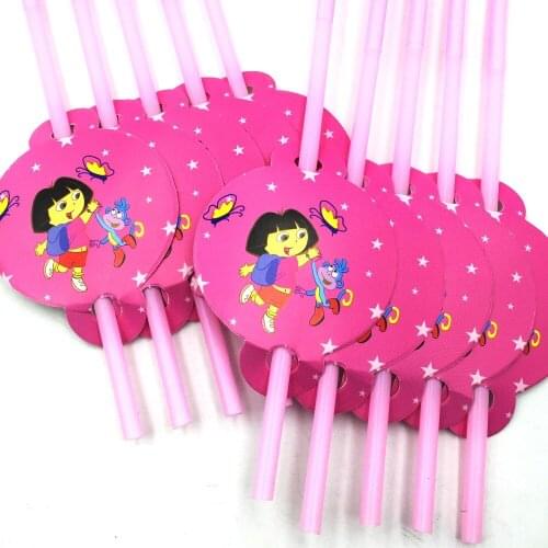10pcs/bag Dora Party Supplies Drinking Straws Cartoon Birthday Decoration Baby Shower Theme Festival Favors Kids Girls Boys