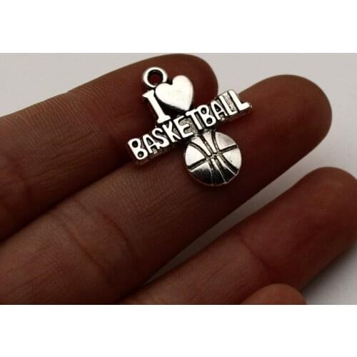 20pcs Wholesale Price I Love Basketball Charms 20*21mm Antique Silver Plated Ball Pendant For Handmade Jewelry Accessories