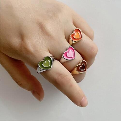 2020 New Love Heart Enamel Ring Cute Metal Rings Double Layer Two Color Finger Ring Wonderful Wedding Ring for Women Jewelry