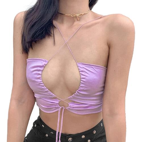 2021 Brand New Fashion Women Sexy Cross Straps Solid Color Wrap Bandeaus, Open Back Slim Camisole Tube Tops