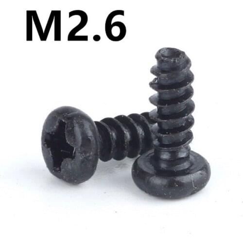 500PCS M2.6x4/5/6/8/10/12mm PB Carbon Steel Black Round Head Cross Flat Tail Self-tapping Screw