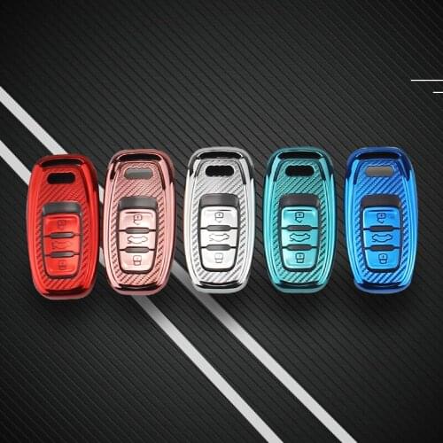 Accessories for Audi A1 A3 A4 A5 A6 A7 A8 Quattro Q3 Q5 Q7 2009-2015 TPU Carbon Fiber Car Key Cover Fob Case Protector Bag