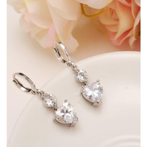 Bangrui New Arrive Heart Cubic Zircon Earrings White Gold Color Multicolor Crystal Earrings for Women
