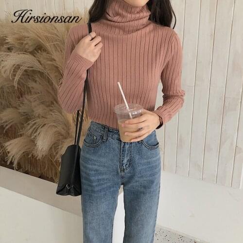 Hirsionsan Basic Sweater Women Turtleneck Knitted Solid Color Cotton Warm Winter Slim Thicken Jumper Bottoming Black Pullover