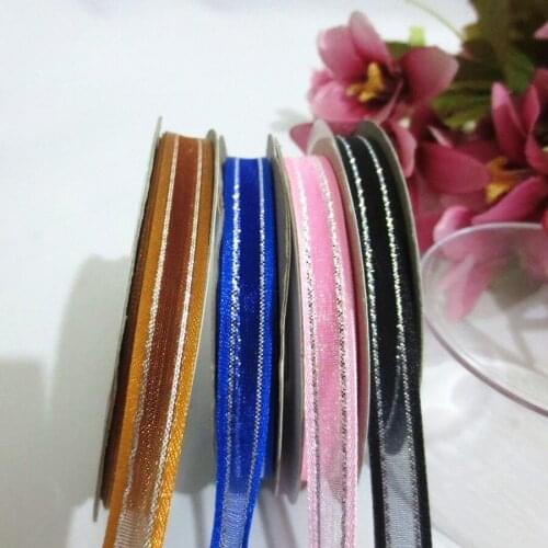 3/8" (9mm) Pale Pink Black Silver Edge Side Transparent Ribbon High Quality Gift Packaging Wedding Ribbons Christmas Ribbon 179